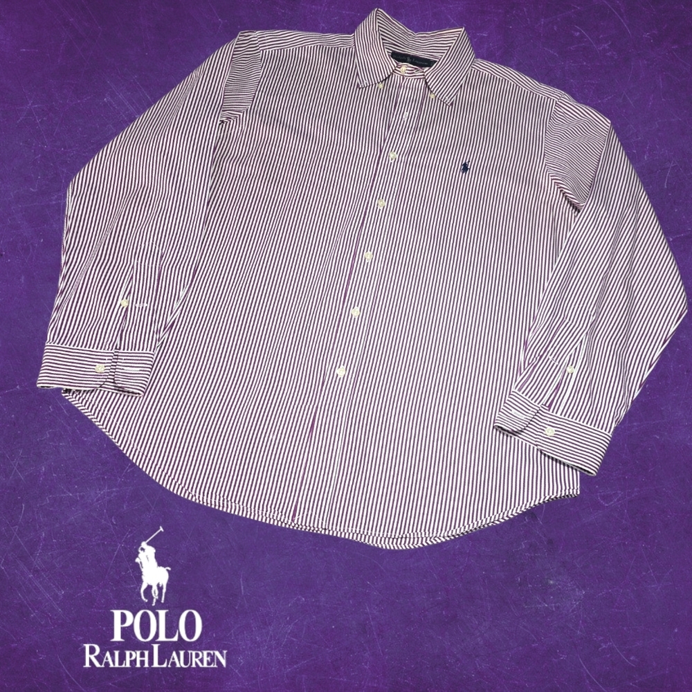 VTG Polo Ralph Lauren Button Down Mens Classic Fit Bengal Stripe‎ Purple L